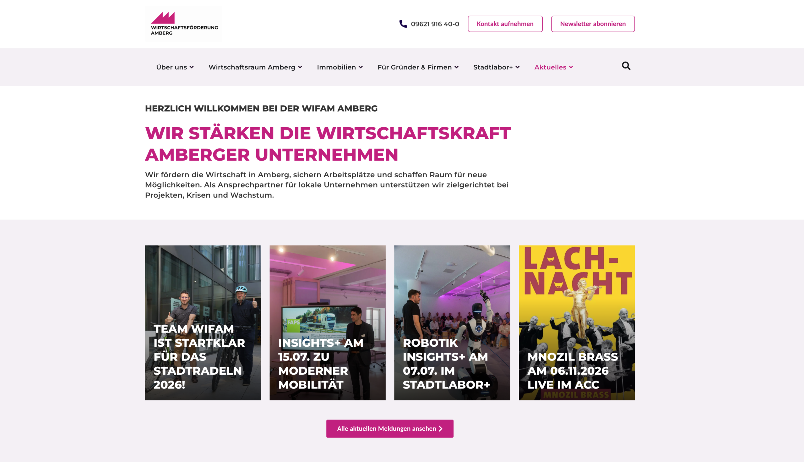 Startseite der neuen Website der Wirtschaftsförderung Amberg