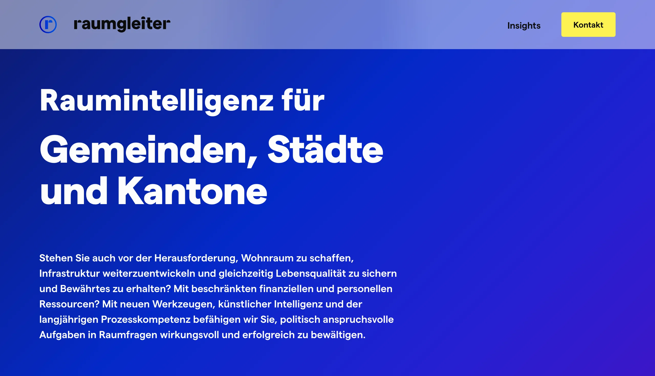 Startseite der neuen Website von Raumgleiter