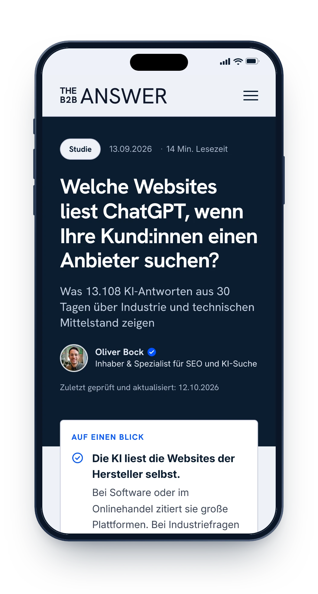 Die SEO-Studie auf einem iPhone: Titel und Auf einen Blick