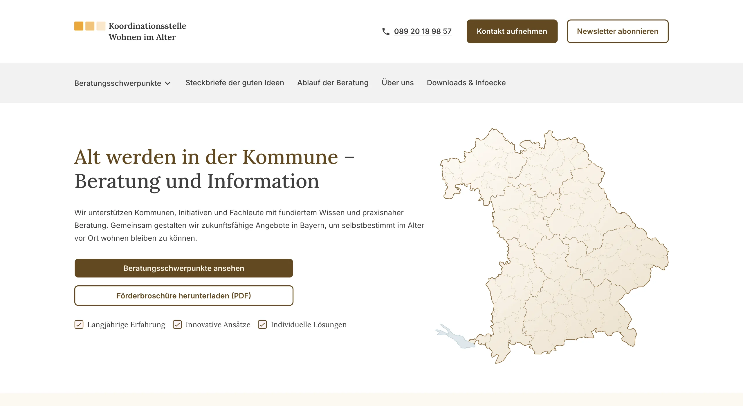 Startseite der neuen Website der Koordinationsstelle Wohnen im Alter